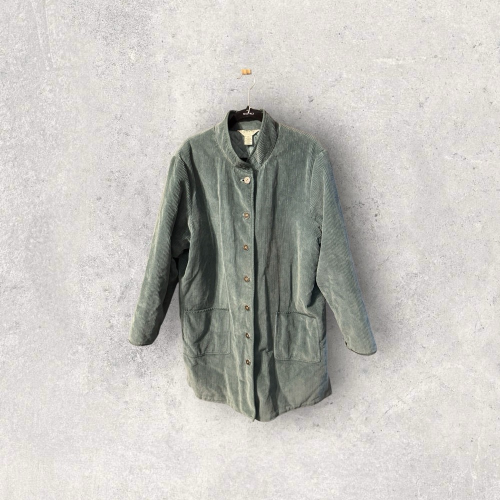 Orvis Corduroy Barn Coat Insulated Teal Blue Button Up Chore Jacket Sz 20 TubD5 - Picture 1 of 9